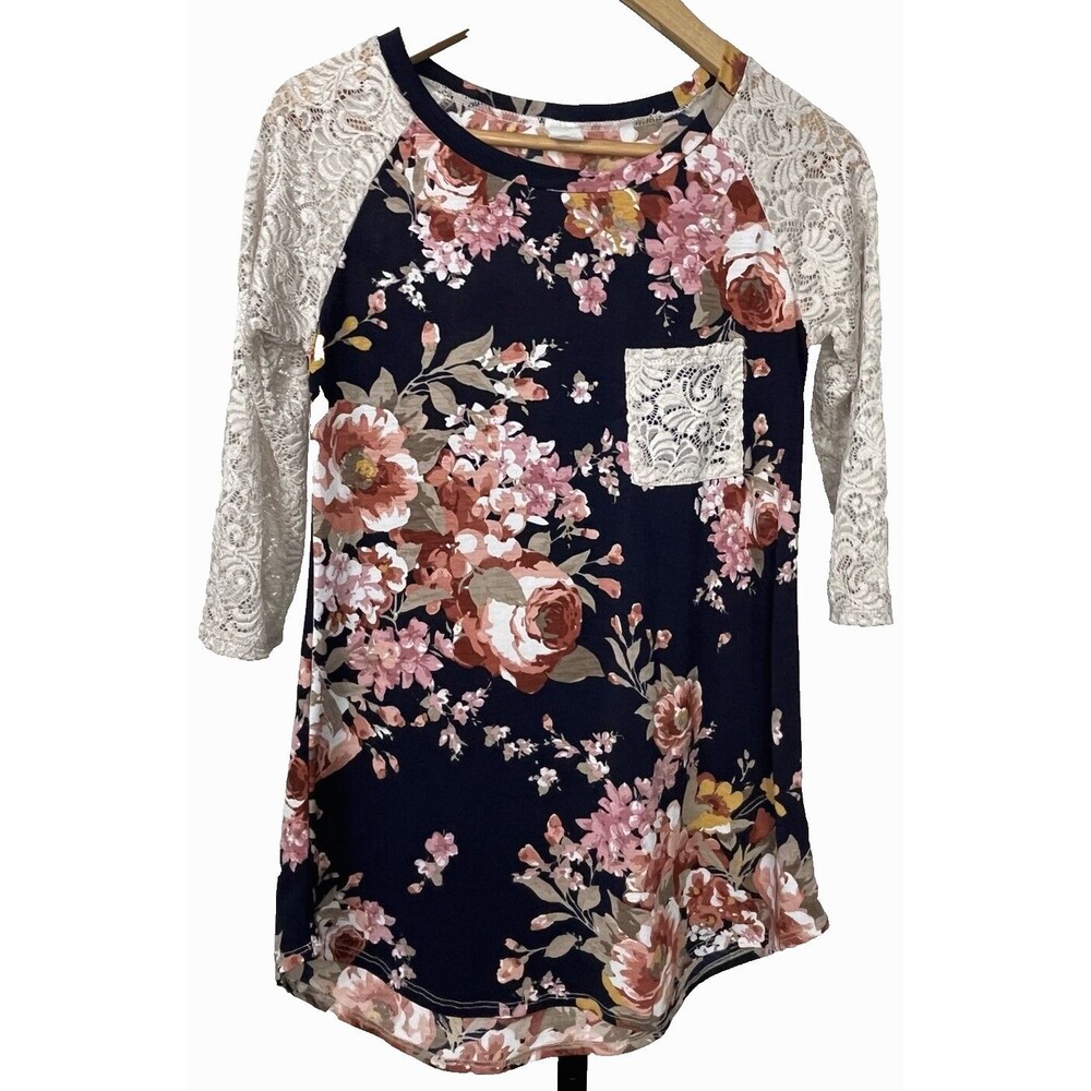 Rose Floral Boho T-Shirt Small Cream Lace USA Made Feminine Coquette Girl Top